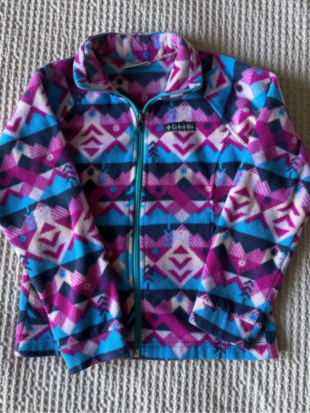Columbia Girls' Pink Blue Geometric Fleece Jacket